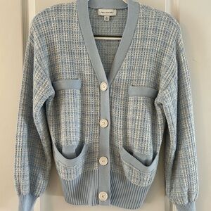Cardigan sweater. Light blue and white check cardigan sweater size S